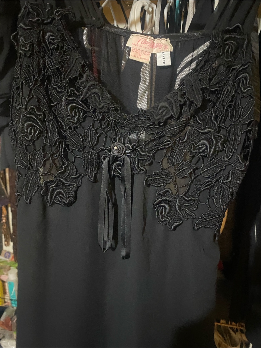 Flora Nikrooz Vintage Two Piece Bridal Whimsigoth Set Lingerie Lace Black Goth M